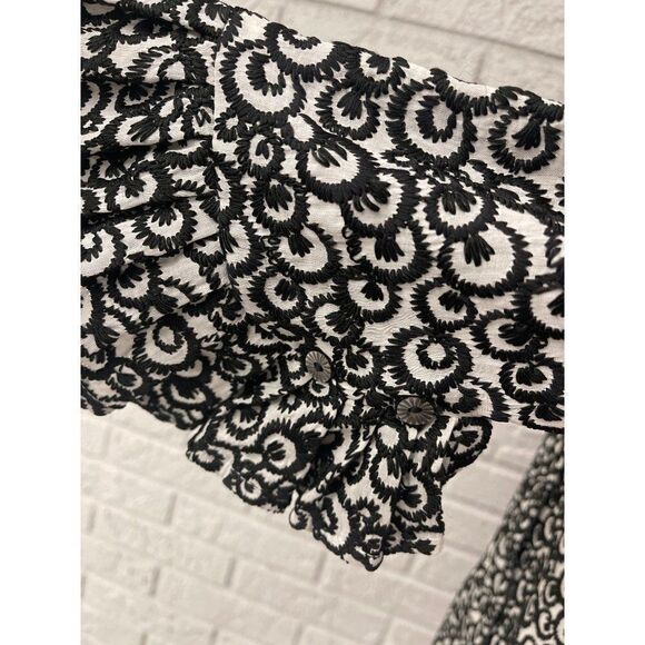 Fine Garments by Bell Black & White Embroidered Button Down Shirt Dress Size 2 - Picture 8 of 12